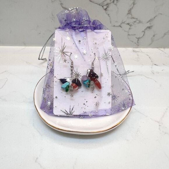 Colorful Pebble Dangly Earrings – Boho, Naturecore, Gorpcore, Hippie Style - Picture 2 of 5